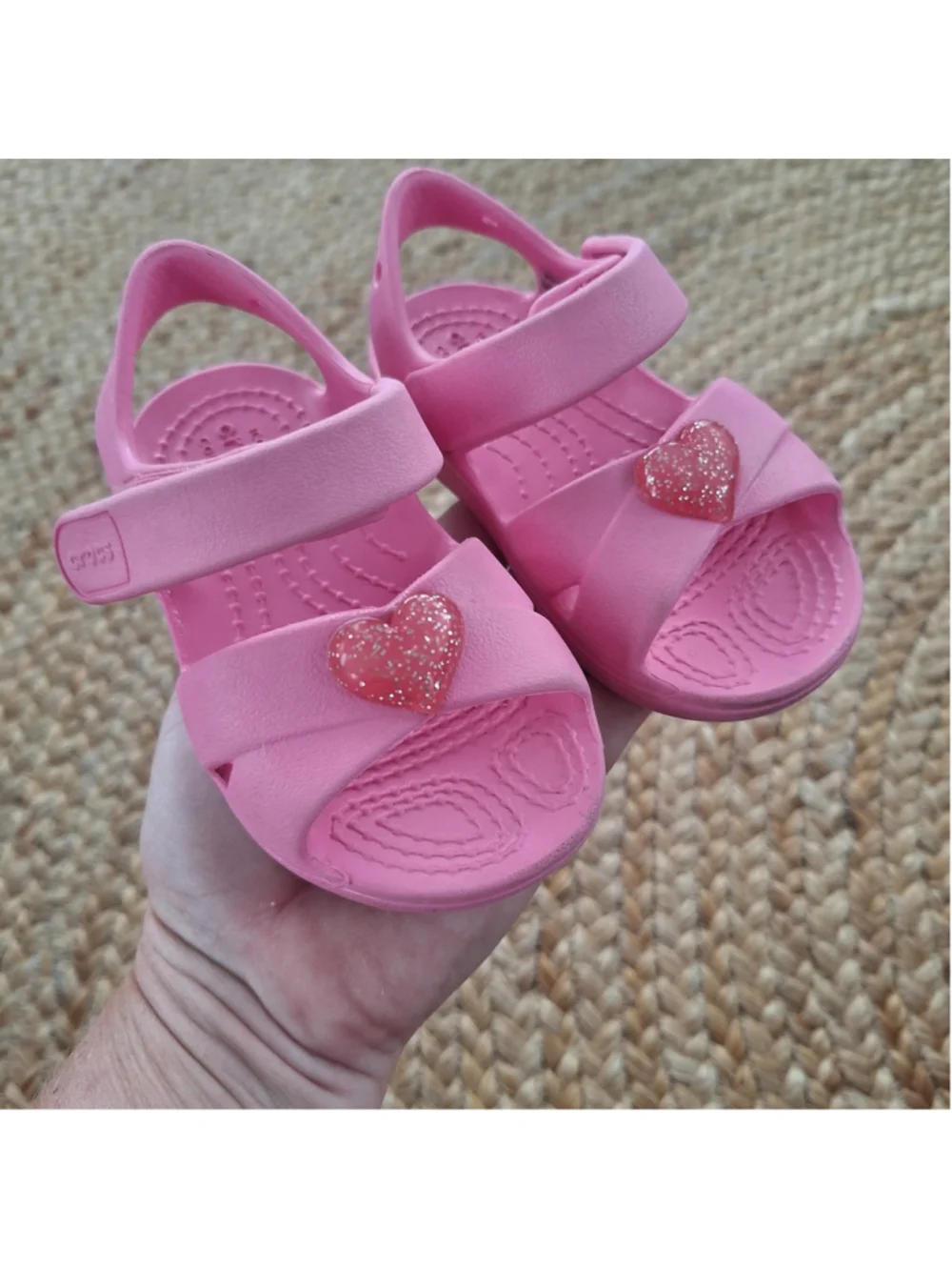 Crocs Pink Glitter Heart Toddler Girls Sandals Size 6 C